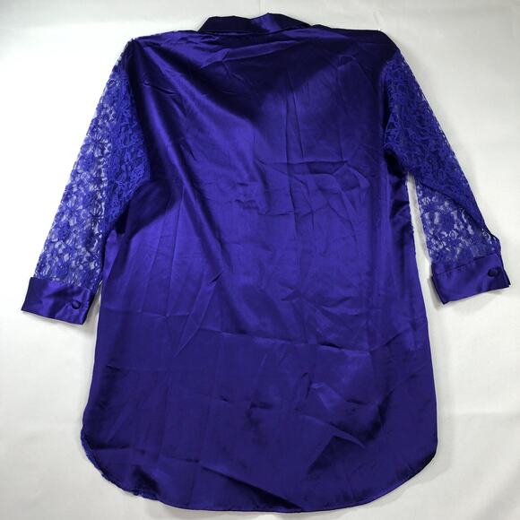 Victorias Secret Satin Lace Nightgown Small Purple Floral Button Up Womens - Picture 7 of 16